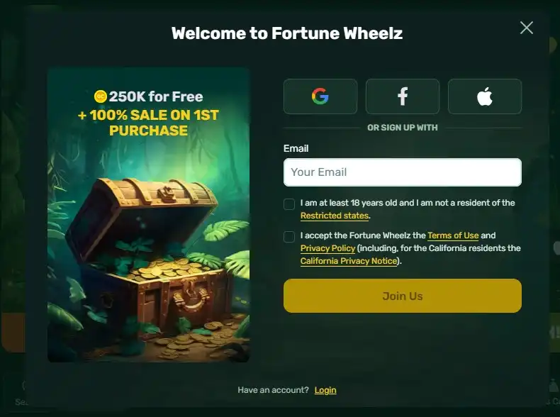 Fortune Wheelz Casino sign up